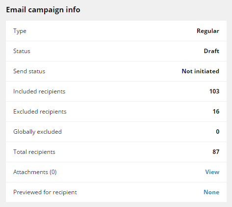 Email campaign info window. Email campaign info window.