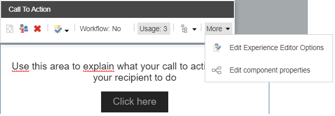 Call to Action dialog box showing how to select the Edit component properties option.