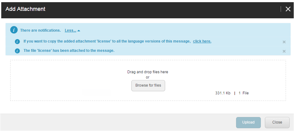 Add attachments dialog box notifications.