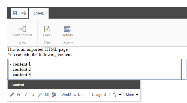 Email tab showing the email message in Edit mode.