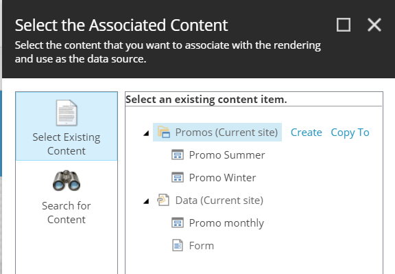 Select the Associated Content dialog box. Select the Associated Content dialog box.