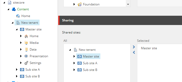 Sharing section in the Content Editor. Sharing section in the Content Editor.