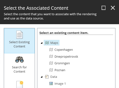 Select the Associated Content dialog box. Select the Associated Content dialog box.