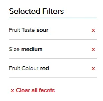 A Facet Filter result: click x to remove a filter