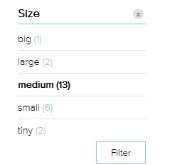 Checklist filter example that filters on size