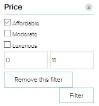 Managed range filter example that filters on price