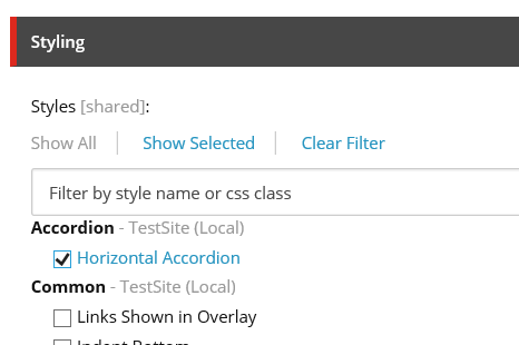 In the Styling section select Horizontal Accordion.