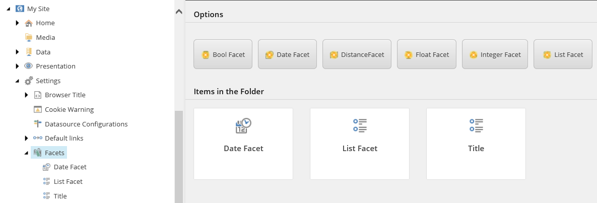 Add facets to your site. Add facets to your site.