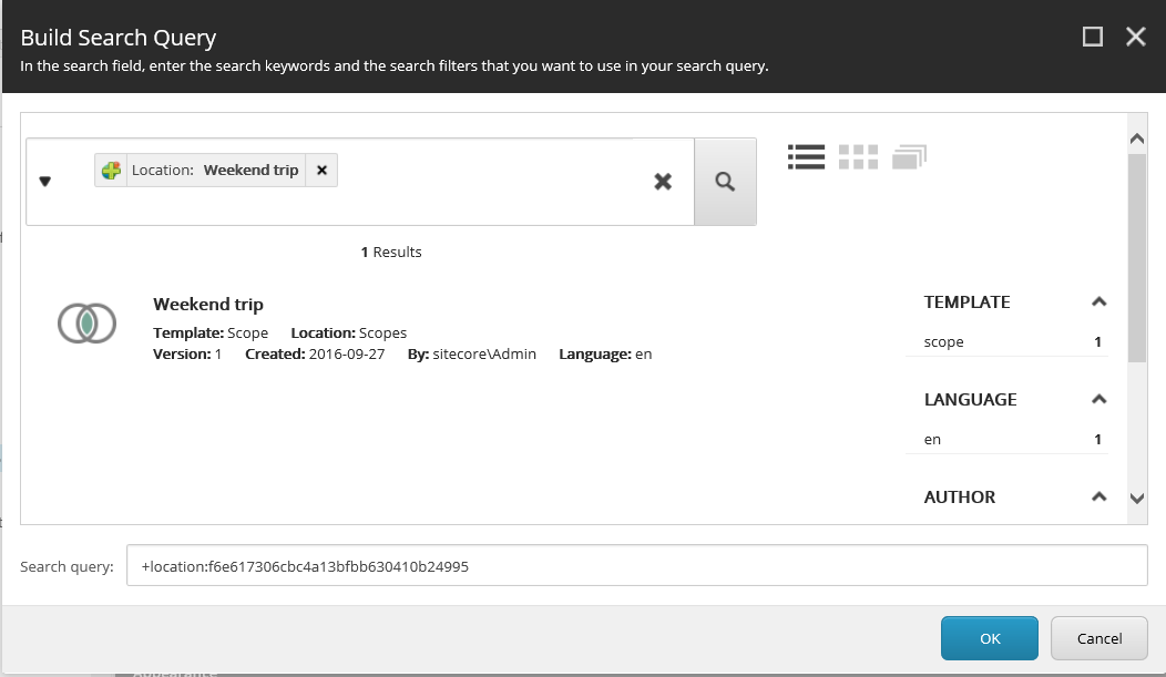 In the Build Search Query dialog box, use keywords and search filters to build the search. In the Build Search Query dialog box, use keywords and search filters to build the search.