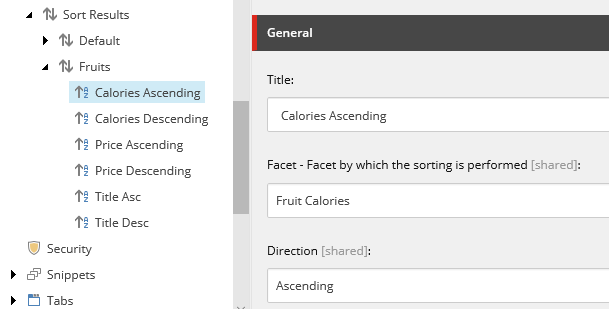 Under Sort Results, you can configure sorting criteria for your items.