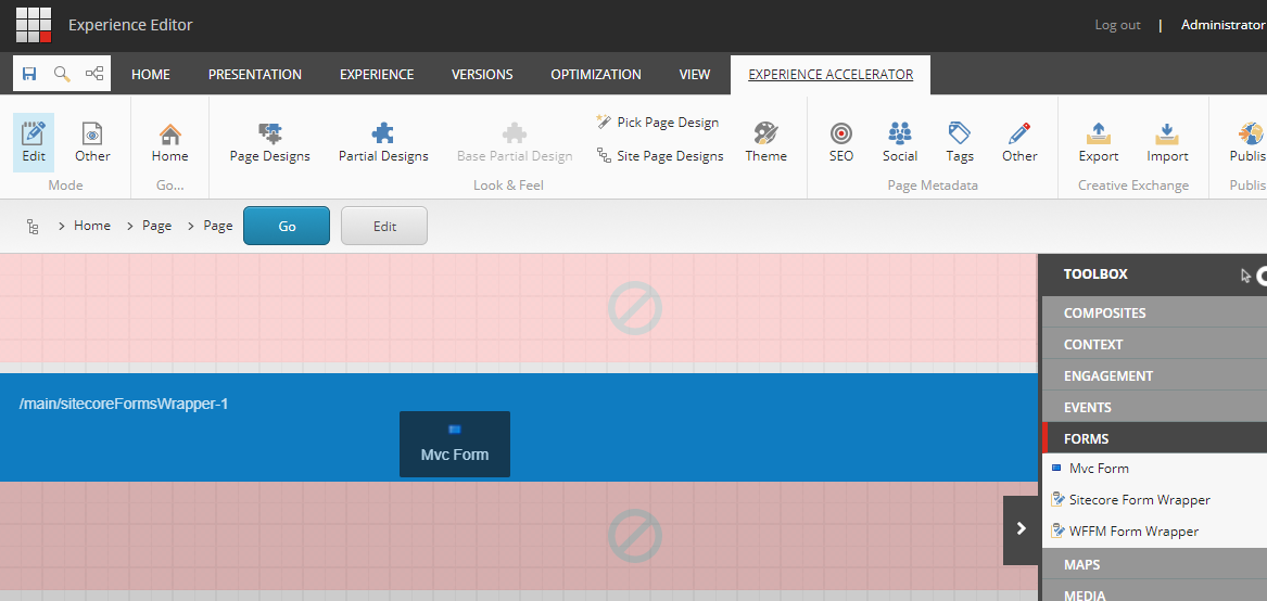 Drag the MVC form rendering to the page Drag the MVC form rendering to the page