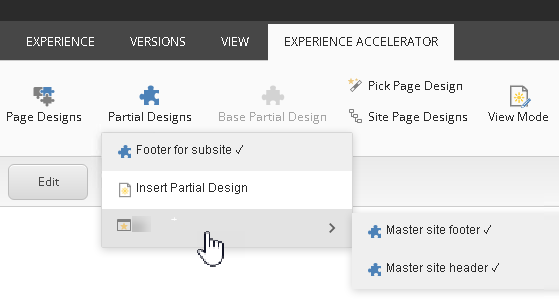 Example of usage of both local partial designs and shared site partial designs.