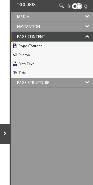 Toolbox with renderings in the Experience Editor