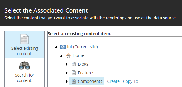 Select the Associated Content dialog box.