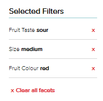 A Facet Filter result: click x to remove a filter
