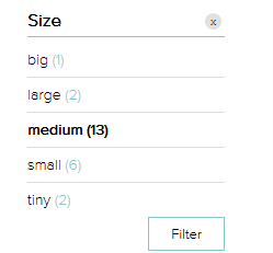 Checklist filter example that filters on size