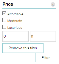 Managed range filter example that filters on price