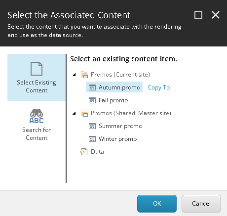 Select the Associated Content dialog box.