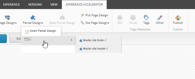 Example of usage of both local partial designs and shared site partial designs.