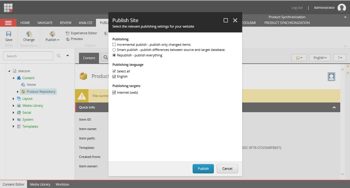 The Publish Site dialog box. The Publish Site dialog box.