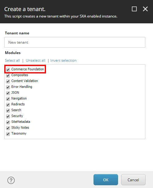 The Create a tenant dialog. The Create a tenant dialog.