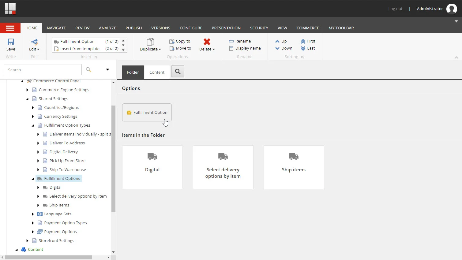 Fulfillment option in the Commerce Control Panel. Fulfillment option in the Commerce Control Panel.