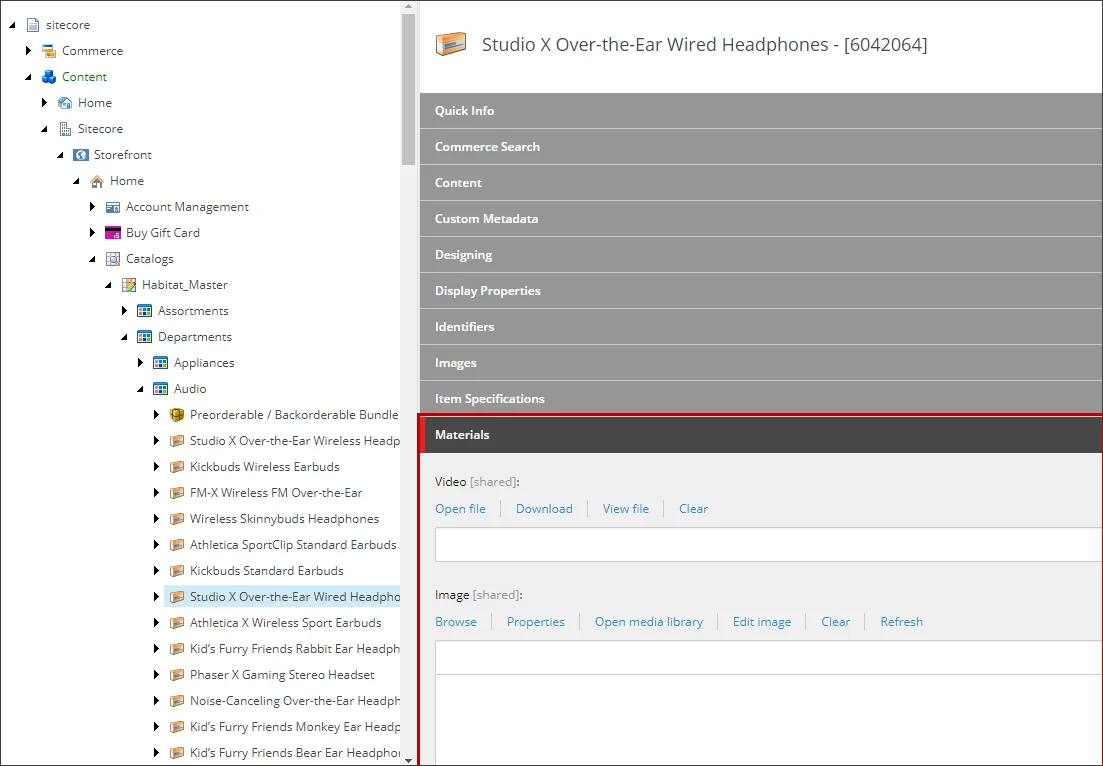An example of a catalog item field displayed in the Content Editor.
