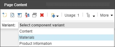 The Materials variant on the Page Content toolbar.