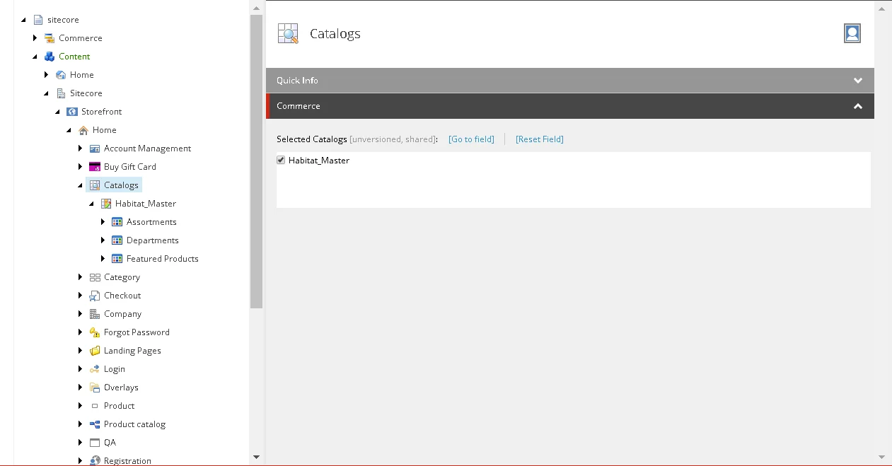 The Catalogs in the Content Editor.