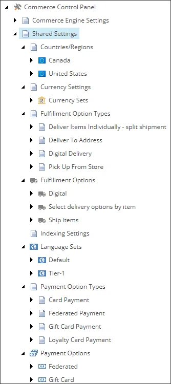 Shared settings in the Commerce Control Panel Shared settings in the Commerce Control Panel
