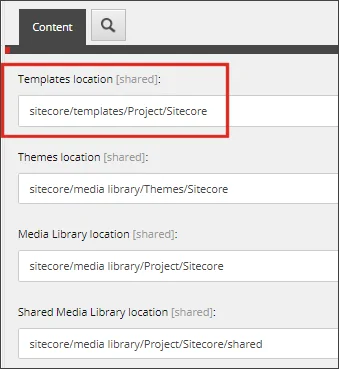 The Templates location field in the Content tab. The Templates location field in the Content tab.