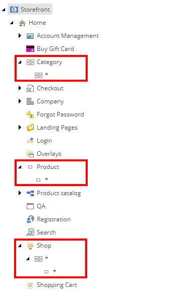 Category, Product and Shop wildcard pages in the SXA Storefront.
