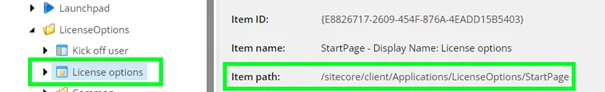 The item path for License options The item path for License options