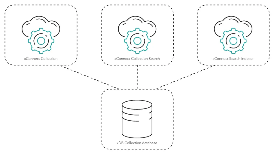 Illustration showing the xDB Collection database's place in the Sitecore reference structure.