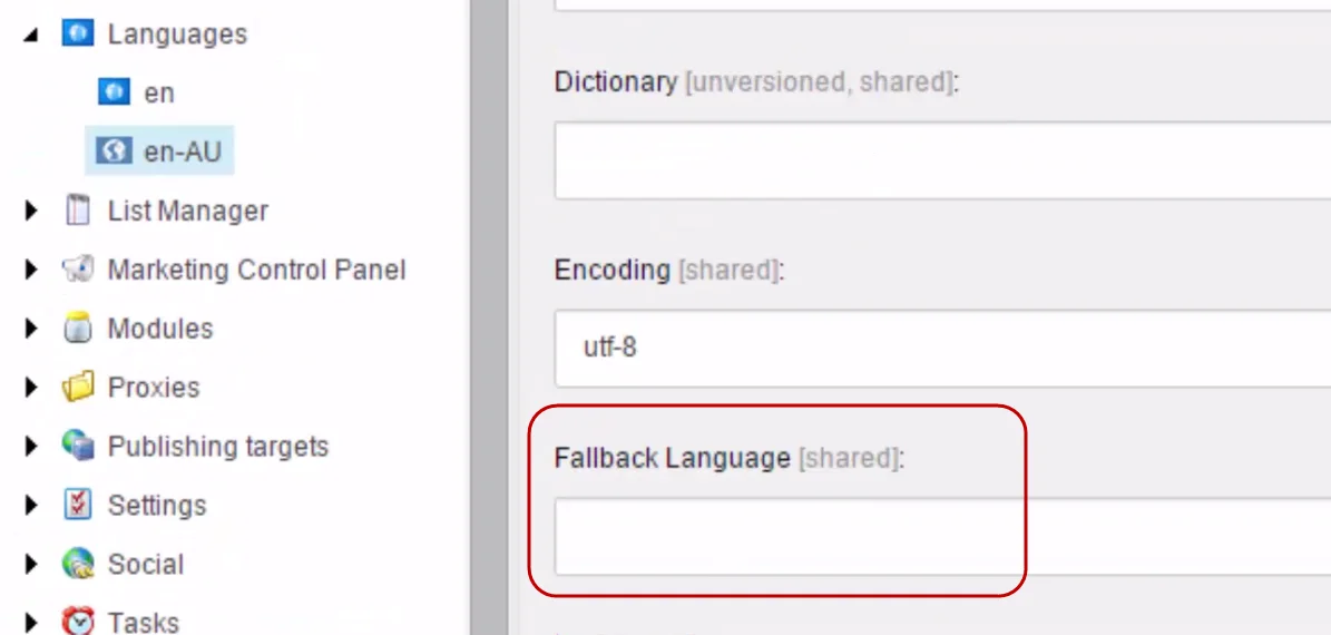 The Fallback Language item