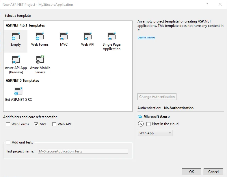 Select a project template Select a project template