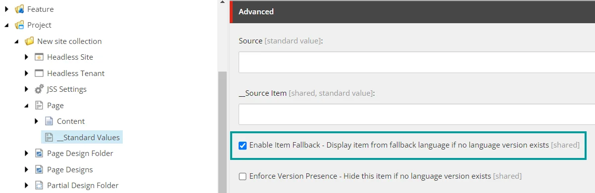 Enable Item Fallback option