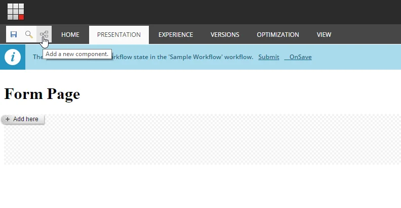 In the Experience Editor, click add a new component.