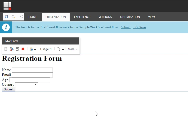 Form displays on page.