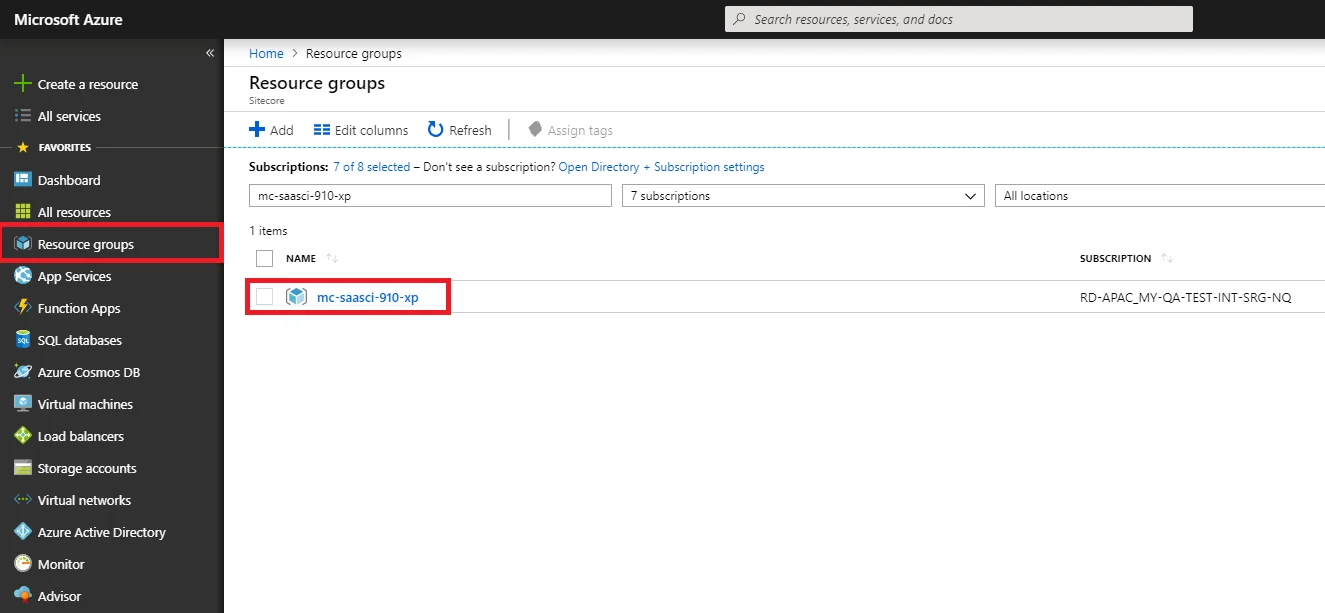 Azure portal resource groups.