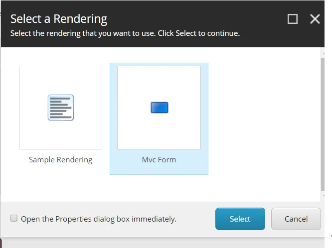Select the Mvc Form component