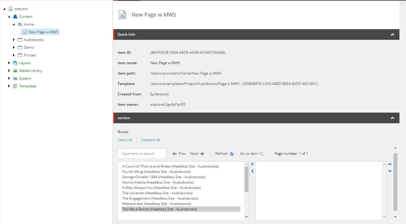 Item selection options in a multilist with search field Item selection options in a multilist with search field
