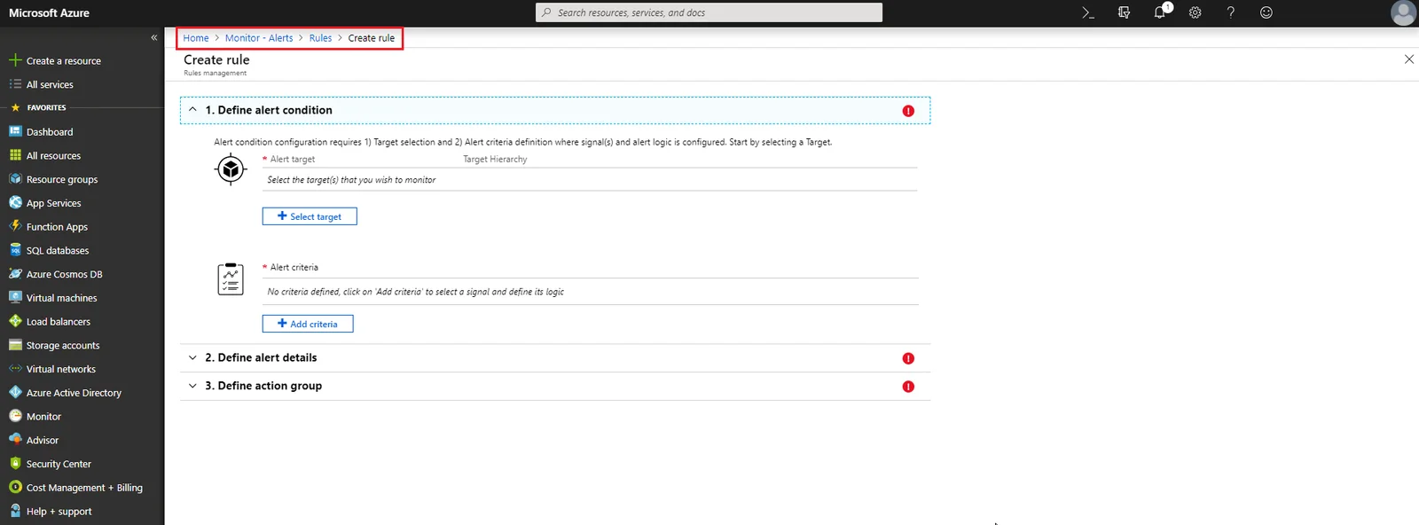 Create rule page