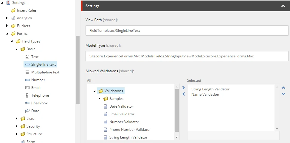 Specify allowed validations