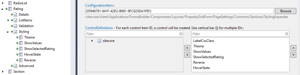 Specify ControlDefinitions