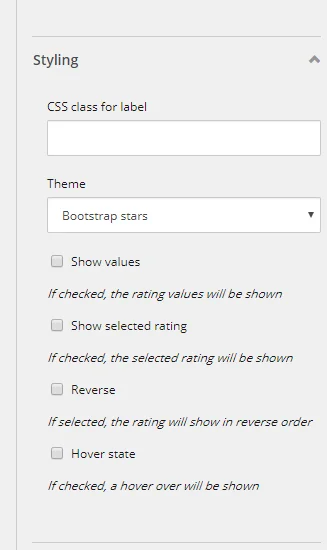 Styling section of the Form elements pane