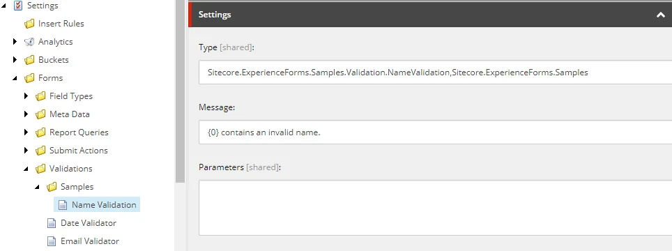 Error message in the Message field