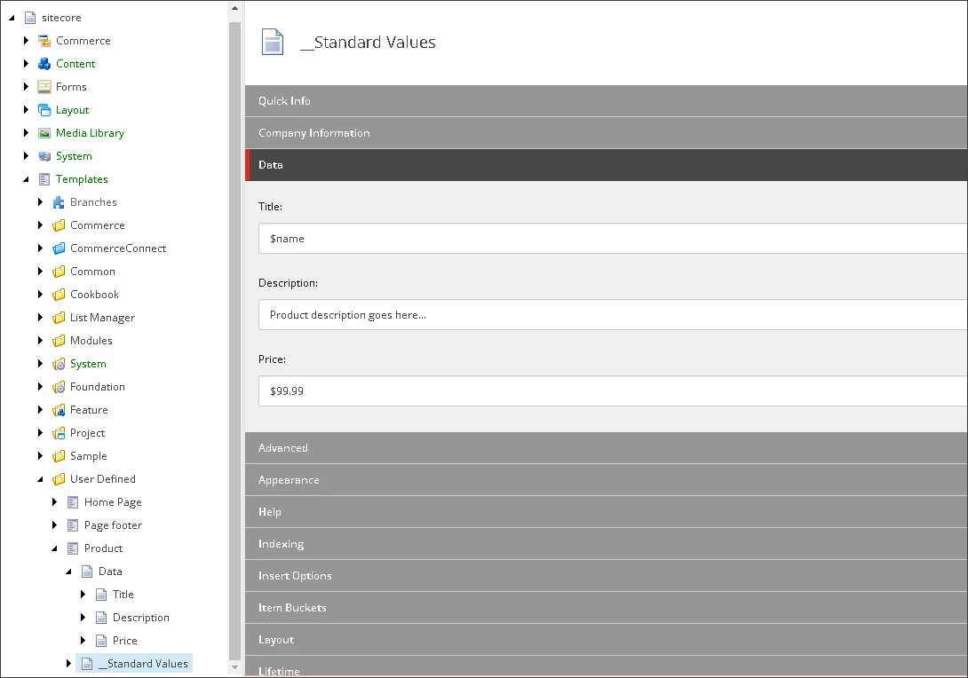 _Standard Values Content tab
