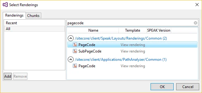 Select Renderings dialog box