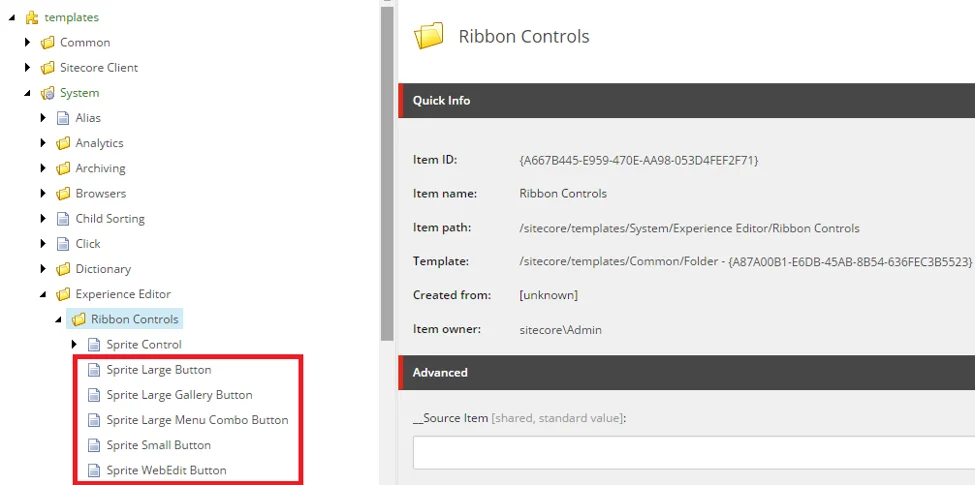 The templates in the Ribbon Controls folder The templates in the Ribbon Controls folder